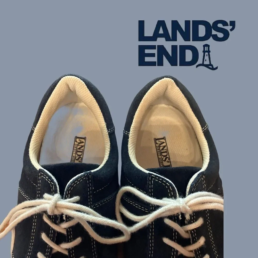Lands' End Navy Suede Lace Up Sneakers 9